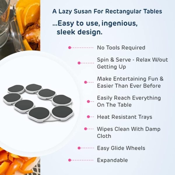 🎁The First Patented Lazy Susan Turntable for Rectangular Long & Oblong Tables - Expandable Lazy Susan for Kitchen & ☀️Dining Tables - Great Gift! Fun at Parties & Gatherings. - Image 5