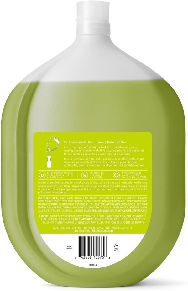 Method Dish Soap, Refill, Lime + Sea Salt, Recylable Bottle, Biodegradable Formula, Tough on Grease, 54 Fl Oz (Pack of 1) - Image 3