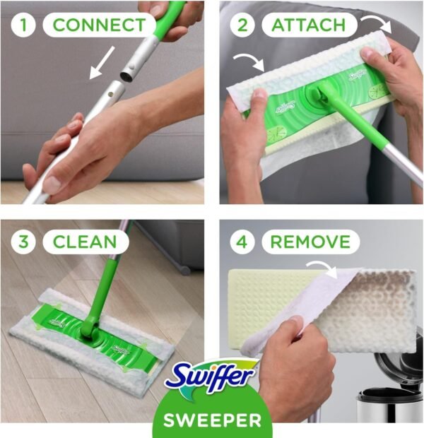 Swiffer Sweeper 2-in-1 Dry + Wet Floor Mopping and Sweeping Kit, Multi-Surface Kit for Floor Cleaning, Kit Includes 1 Sweeper, 14 Dry Sweeping Cloths, 5 Wet Mopping Cloths( Target ) - Image 2