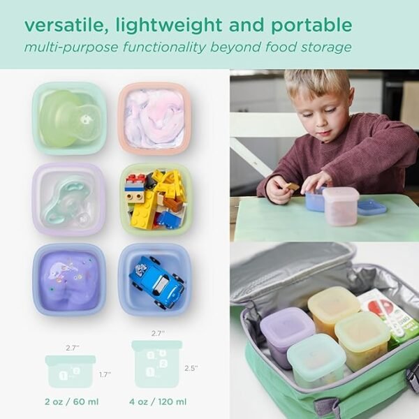 Olababy Clear Sense Silicone Storage Containers 4pk for Baby Food, Snacks, Formula, Puree, Sauce & More | Micro Plastic & BPA-Free | Daycare Essentials for Toddlers and Kids (Lilac, 4 oz / 120 ml)( Amazon ) - Image 5