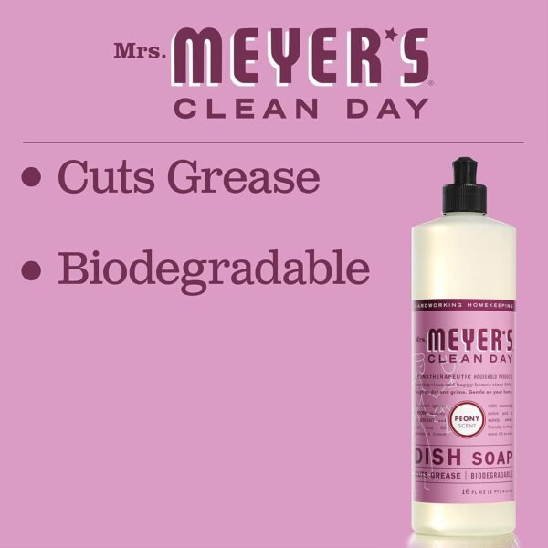 MRS. MEYER'S CLEAN DAY Liquid Dish Soap, Biodegradable Formula, Peony, 16 Fl. Oz - Pack of 3 ( Amazon ) - Image 4