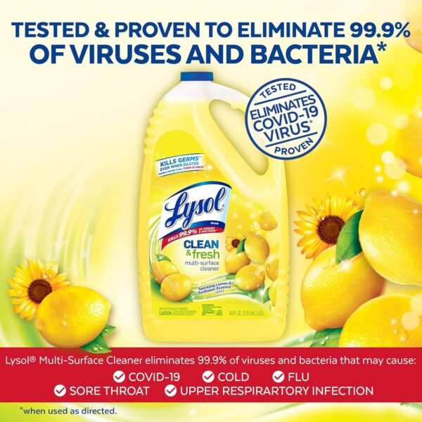 Lysol Multi-Surface Cleaner, Sanitizing and Disinfecting Pour, to Clean and Deodorize, Sparkling Lemon and Sunflower Essence, 144 Fl Oz ( Amazon ) - Image 4