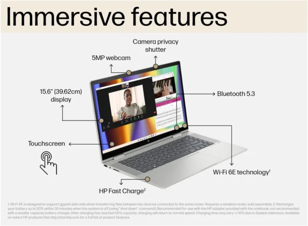 HP Envy x360 15-fe0020na Convertible OLED Laptop – Core™ i5, Silver with Pen ( Hp ) - Image 6