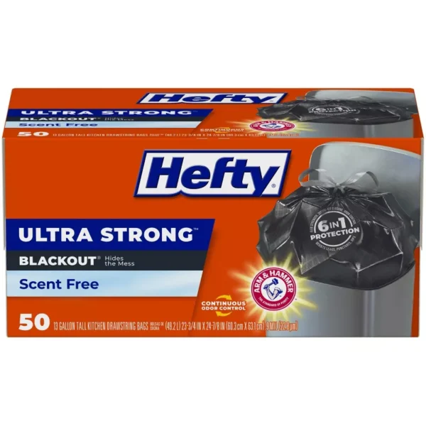 Hefty Ultra Strong Tall Kitchen Drawstring Trash Bags - Unscented - 13gal/50ct