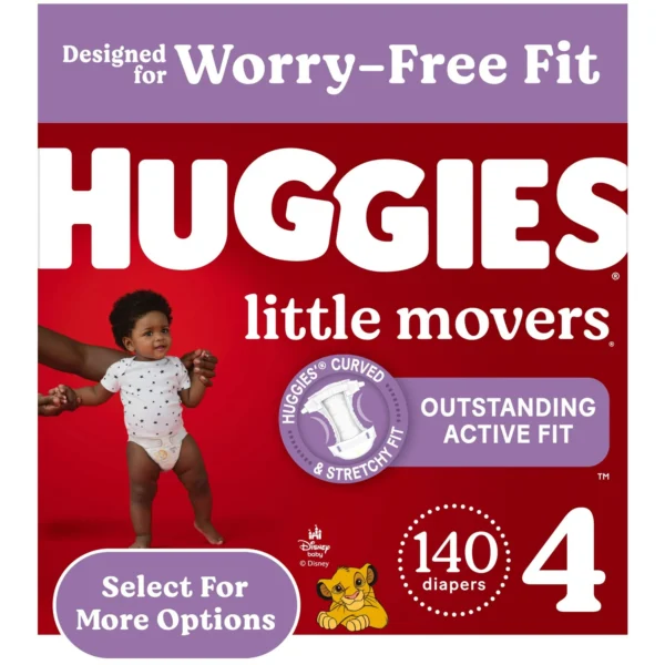 Huggies Little Movers Baby Diapers, Size 4 (22-37 lbs), 140 Ct (Select for More)