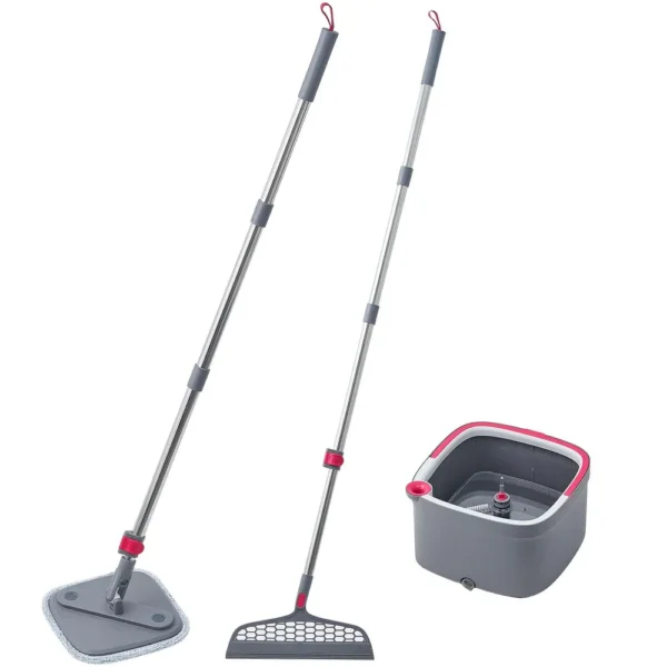 True & Tidy True Clean Mop & Bucket System with Silicone Floor Sweeper Deluxe Set