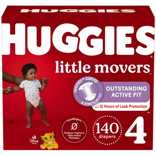 Huggies Little Movers Baby Diapers, Size 4 (22-37 lbs), 140 Ct (Select for More) - Image 2